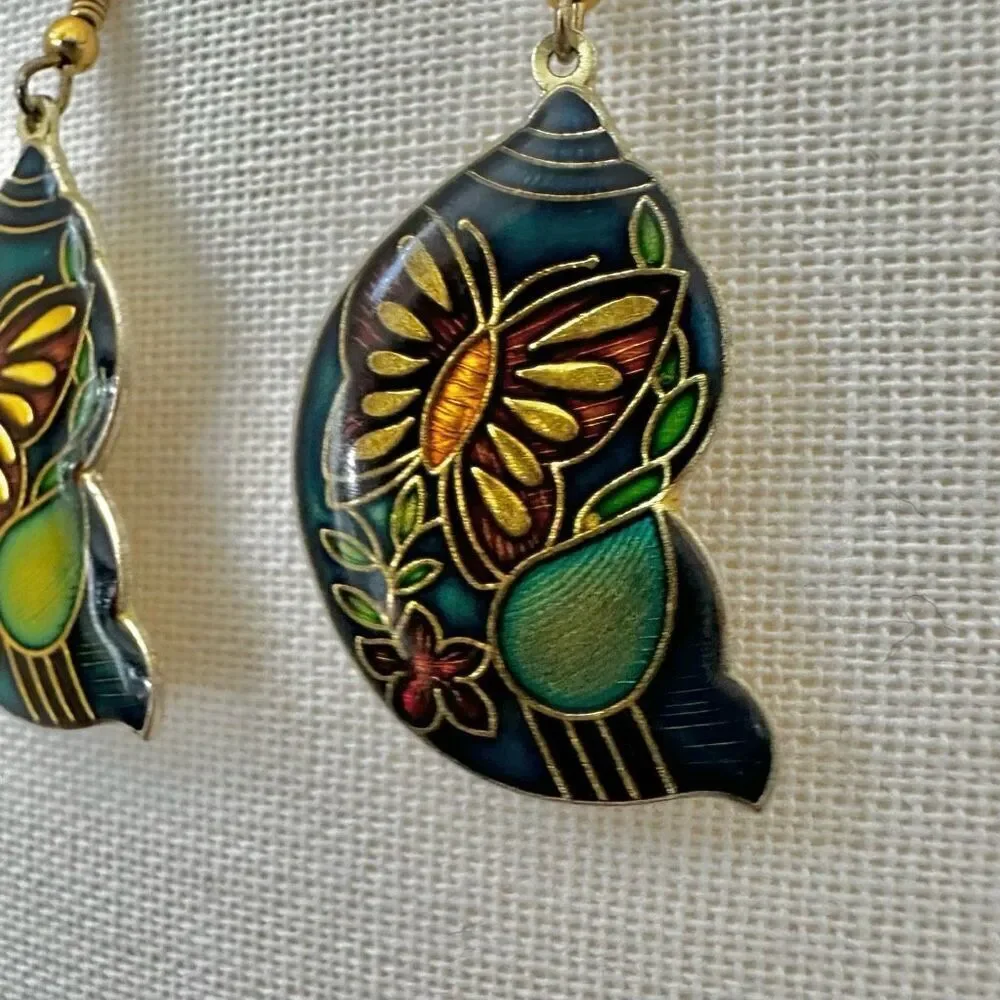 cloisonné butterfly  drop earrings